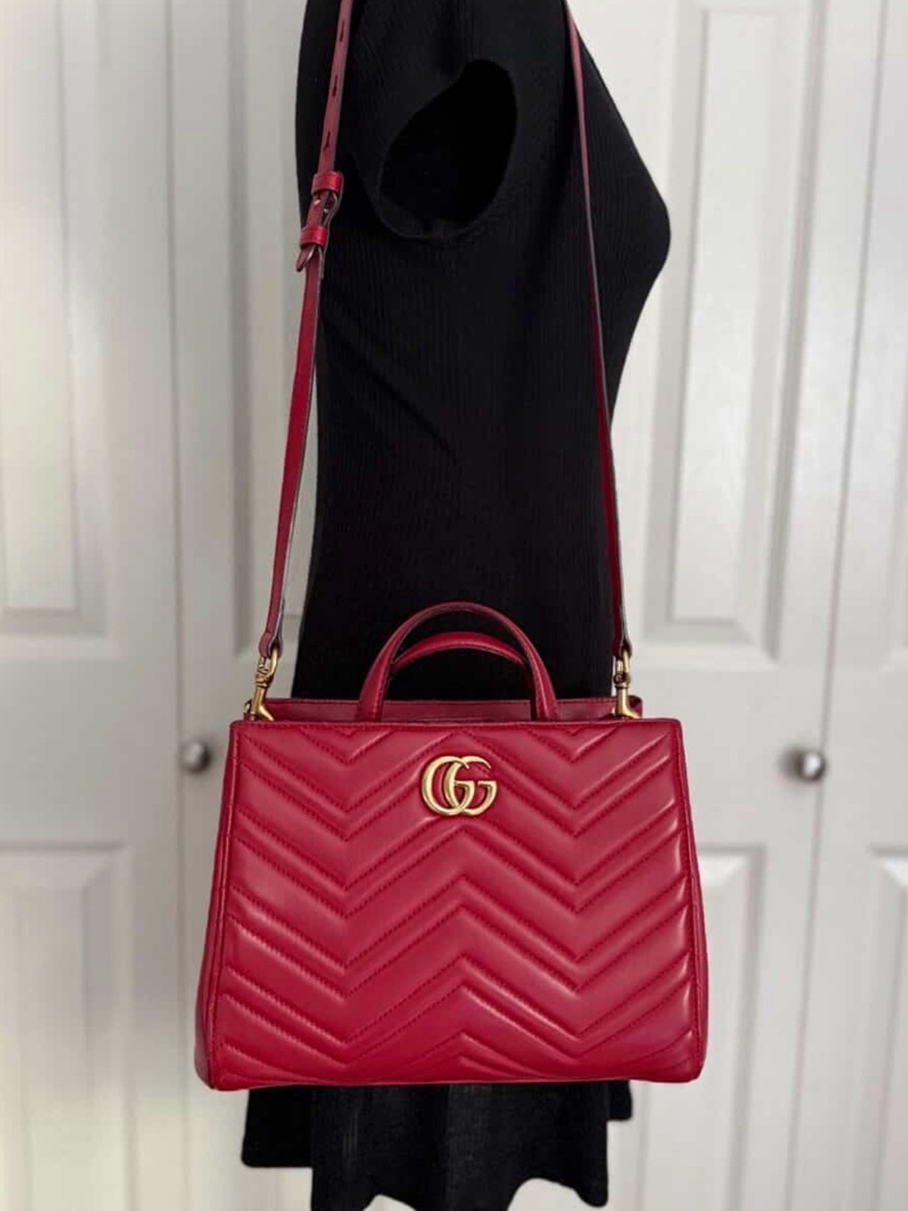 Gucci Red Chevron GG Top Handle Satchel